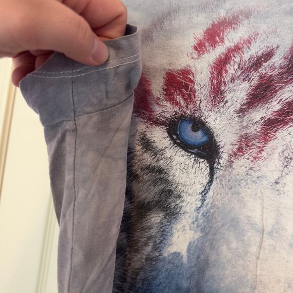 The Mountain American Flag Tiger Wildcat T-Shirt Size M Gray Graphic Print Bold - Picture 7 of 8